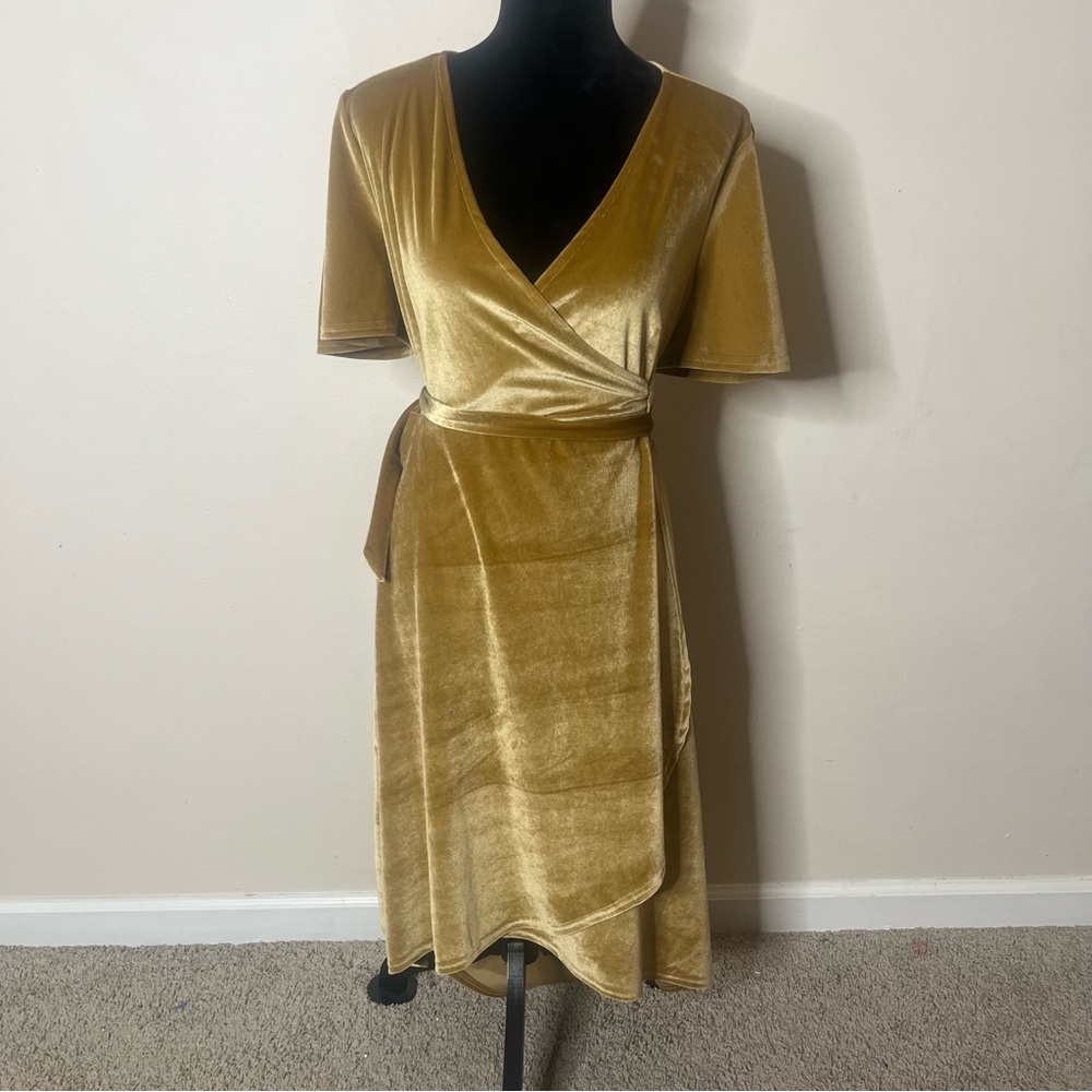 Leading‎ Star Women’s Gild Velvet V~Neck Flutter Sleeve Wrap Dress Sz XL